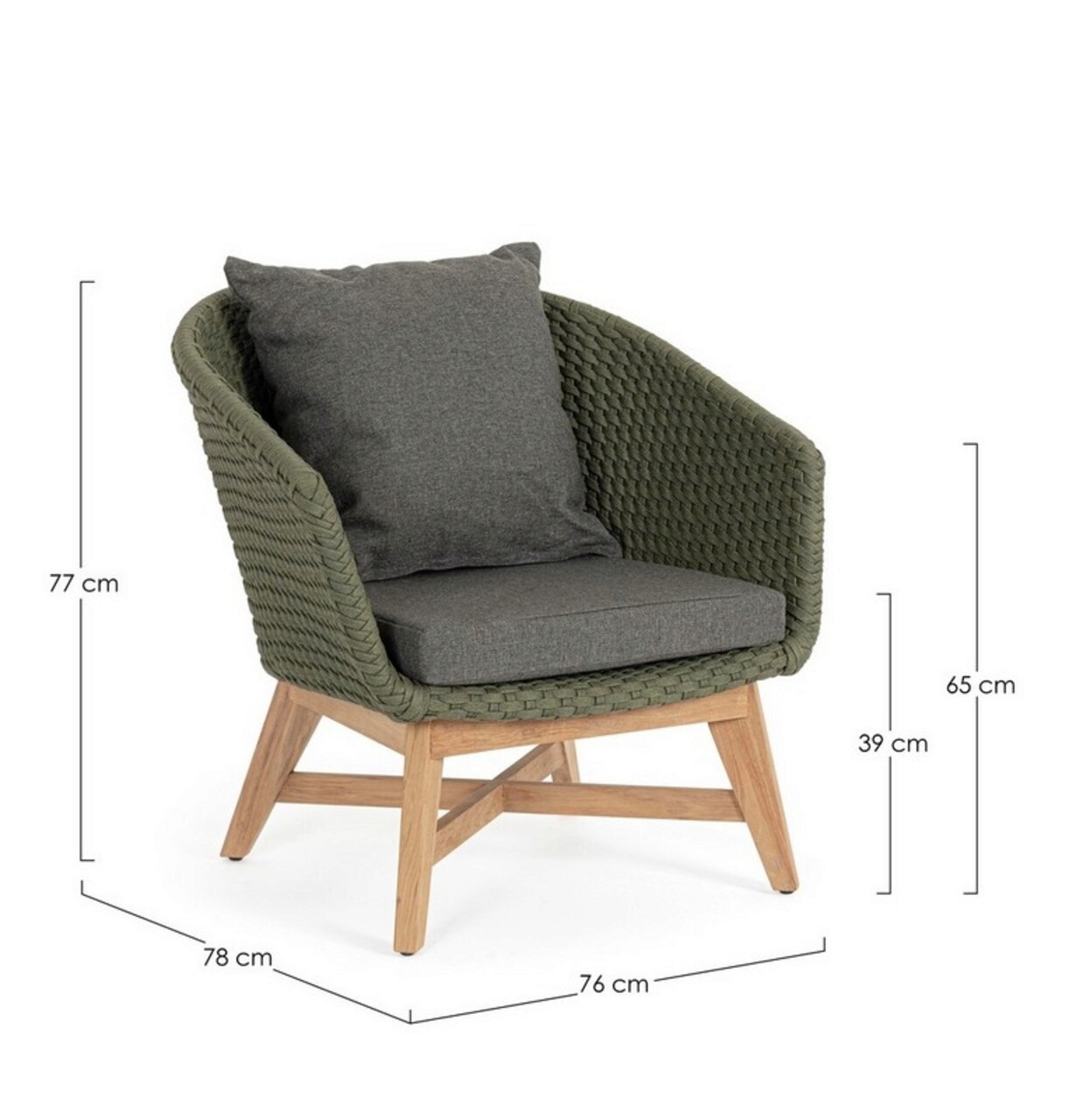 Fotoliu pentru gradina/terasa Coachella, Bizzotto, 76 x 78 x 77 cm, aluminiu/lemn de tec/olefin, verde - 1 | YEO