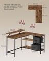 Birou in forma de L / birou de colt, Vasagle, Gaming Desk, reversibil, cu suport monitor, rafturi, cosuri, 105x135x89.5 cm, PAL/otel, maro rustic