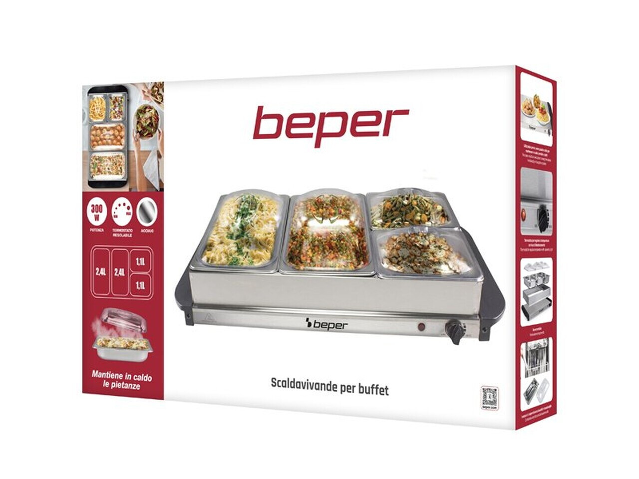 Incalzitor de servire bufet Beper, 300W, 63x37x14 cm, inox/plastic, argintiu - view 8