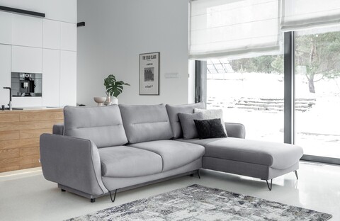 Coltar extensibil dreapta 3 locuri ELTAP, RT-03NU, Silva, 276x201x100 cm, lemn/poliester, gri deschis
