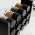 Set 12 recipiente pentru condimente si suport, Otto, Homla, 26x10x21 cm, MDF/sticla/plastic, negru/transparent