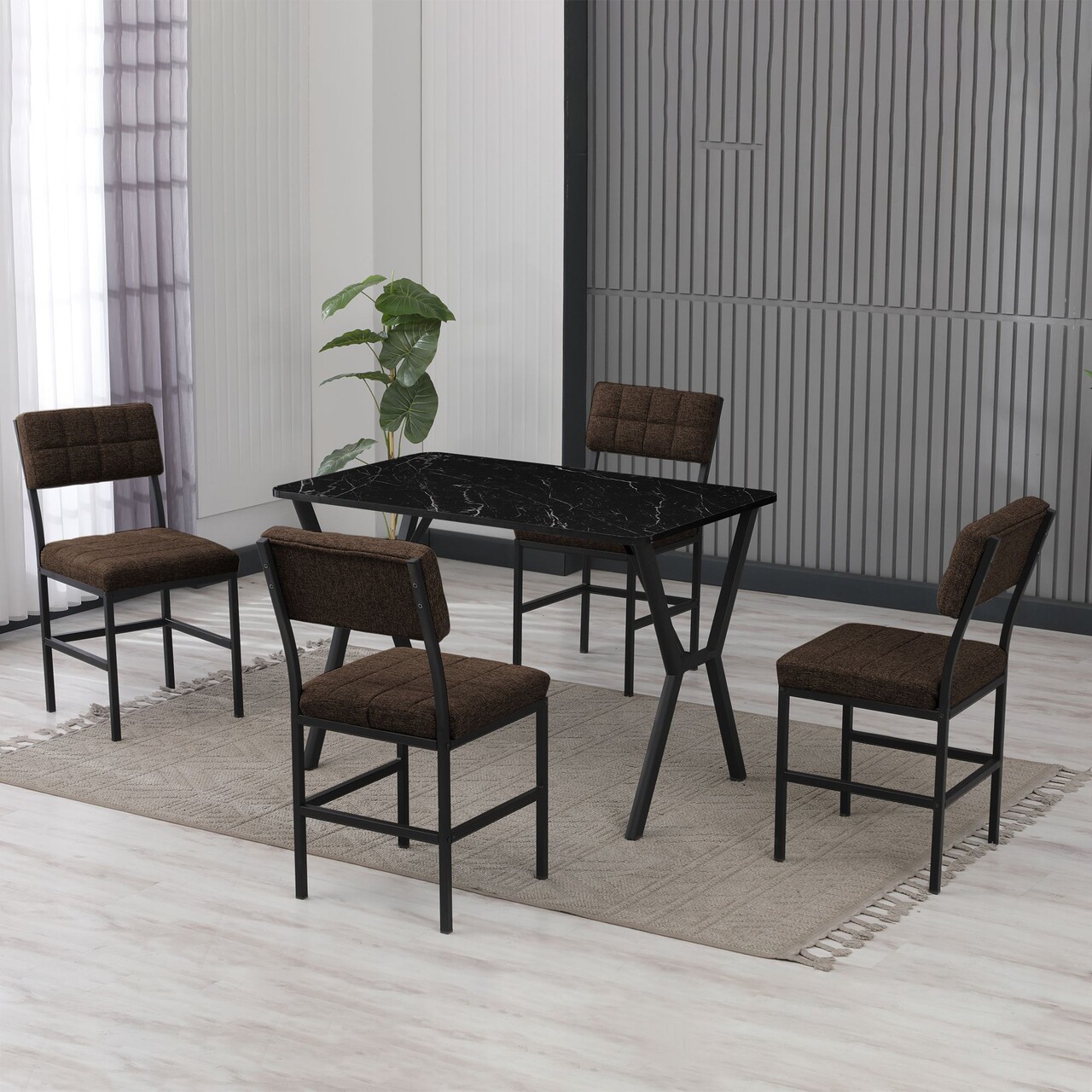 Set masa extensibila si scaune, Hanah Home, Dubai, Maro / Negru - view 2
