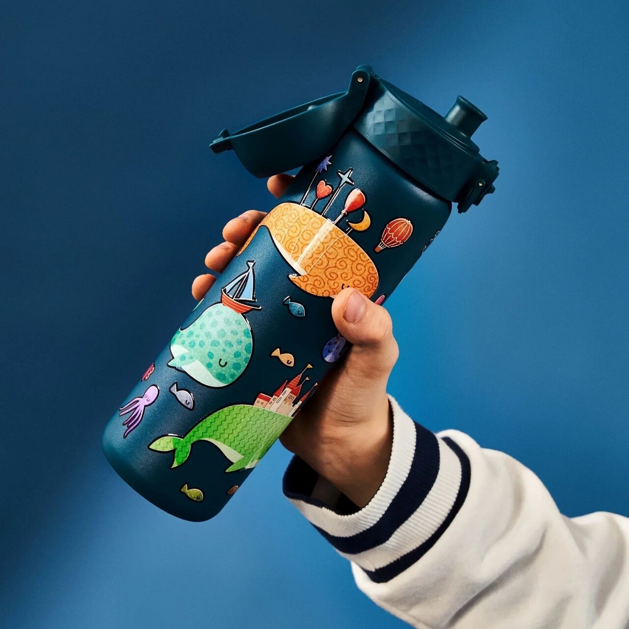Sticla apa pentru copii Slim, inox, 600ml, Whales - Ion8 - imagine 5