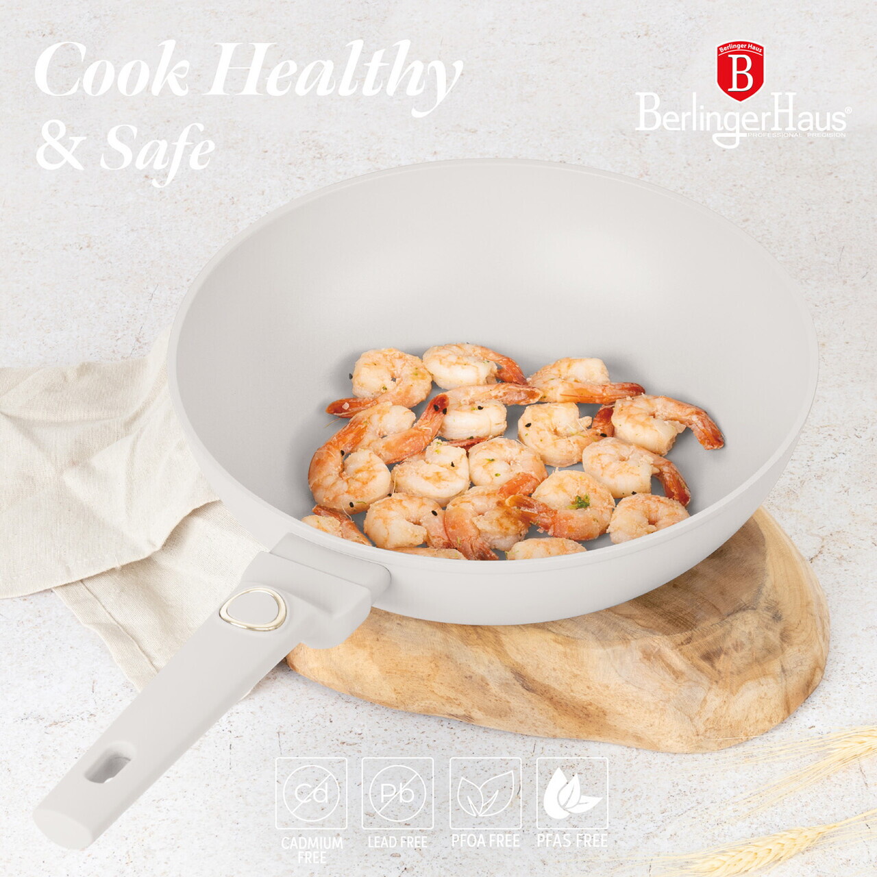 Tigaie Wok Berlinger Haus, Sahara, 28 cm, 3.2 L, aluminiu forjat, crem mat - imagine 11