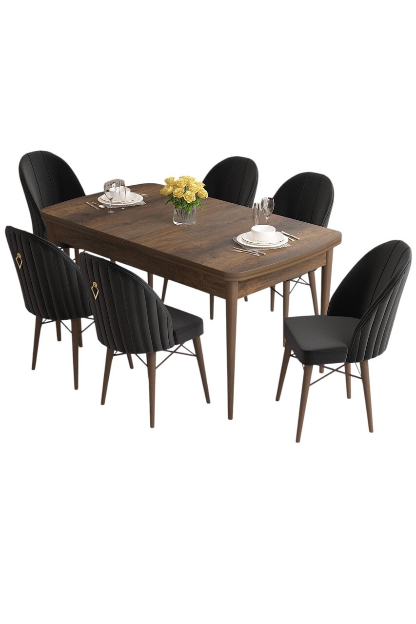 Set masa extensibila si scaune, Hanah Home, Roz, Baroc / Negru - view 2