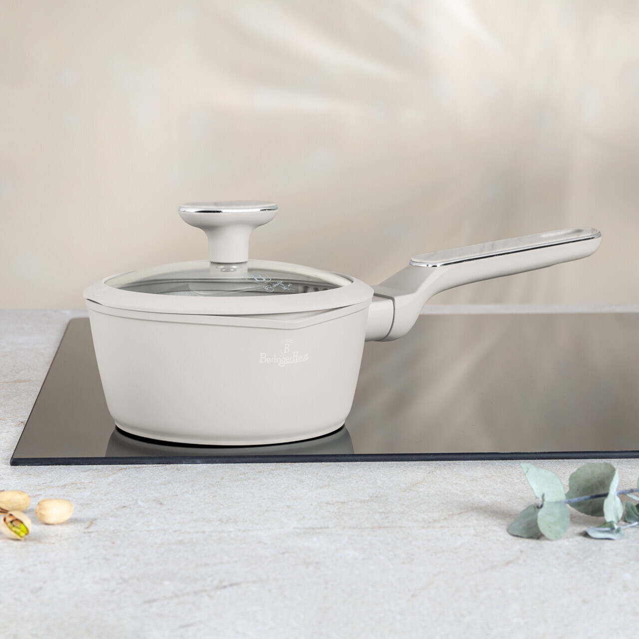 Cratita cu capac Berlinger Haus, Sahara Marble, 16 cm, 1.2 L, aluminiu forjat, crem mat/marmura - imagine 2