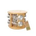 Set 8 recipiente pentru condimente si suport Bambou, Homla, 15x19 cm, bambus/sticla, natur/transparent