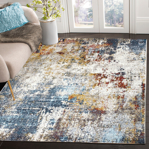Covor de hol, G6415 , 80×150 cm, Polipropilena, Crem / Albastru mezoni.ro