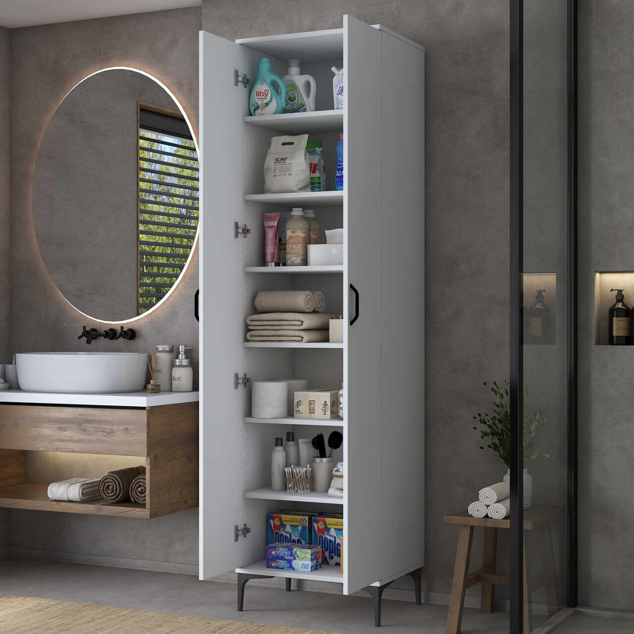 Dulap multifunctional, Hanah Home, JE257, 60x218.6x45 cm, Alb — imaginea 5