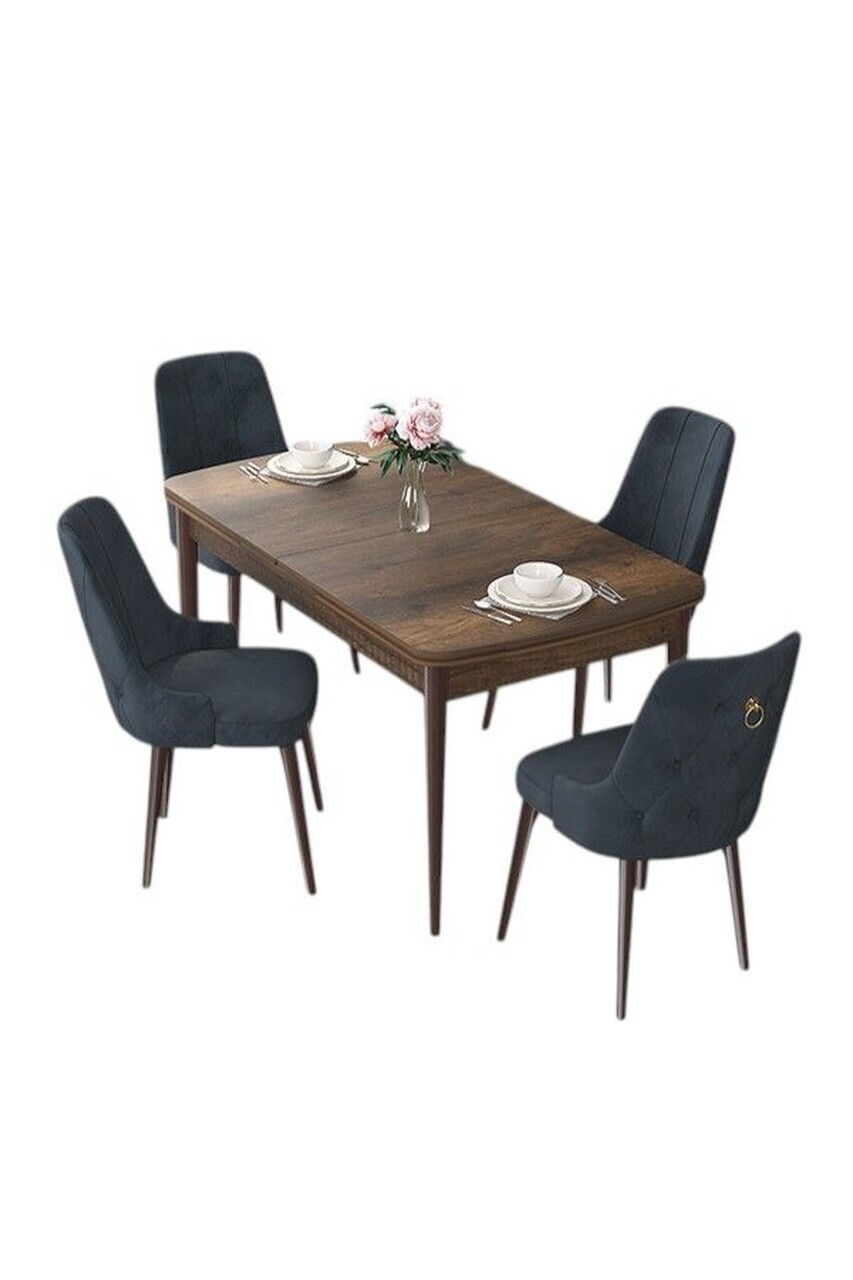Set masa extensibila si scaune (5 piese), Hanah Home, Nex, Model baroc din lemn / Antracit — imaginea 2