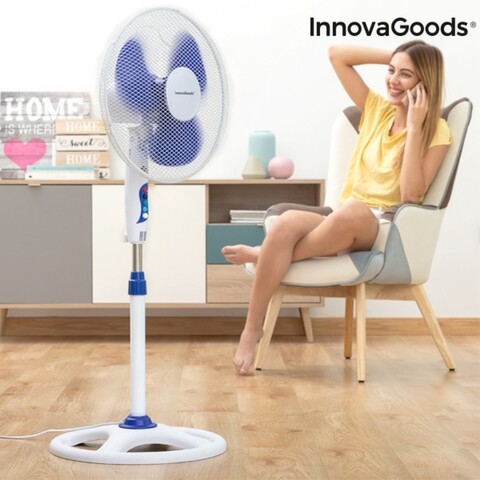 Ventilator cu picior InnovaGoods, Ø 40 cm, 50W, alb/albastru InnovaGoods imagine noua 2022