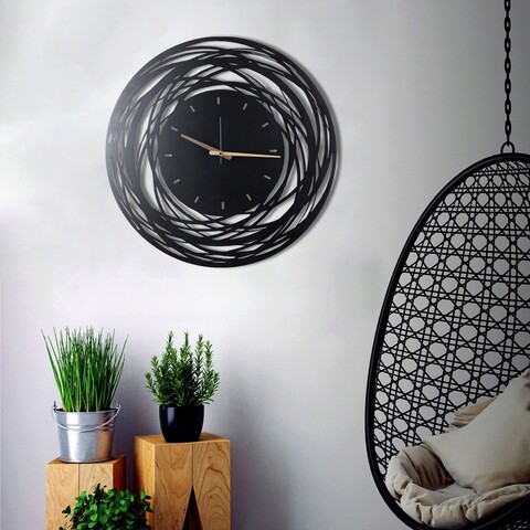 Ceas de perete, lines, metal, dimensiune: 50 x 50 cm, negru