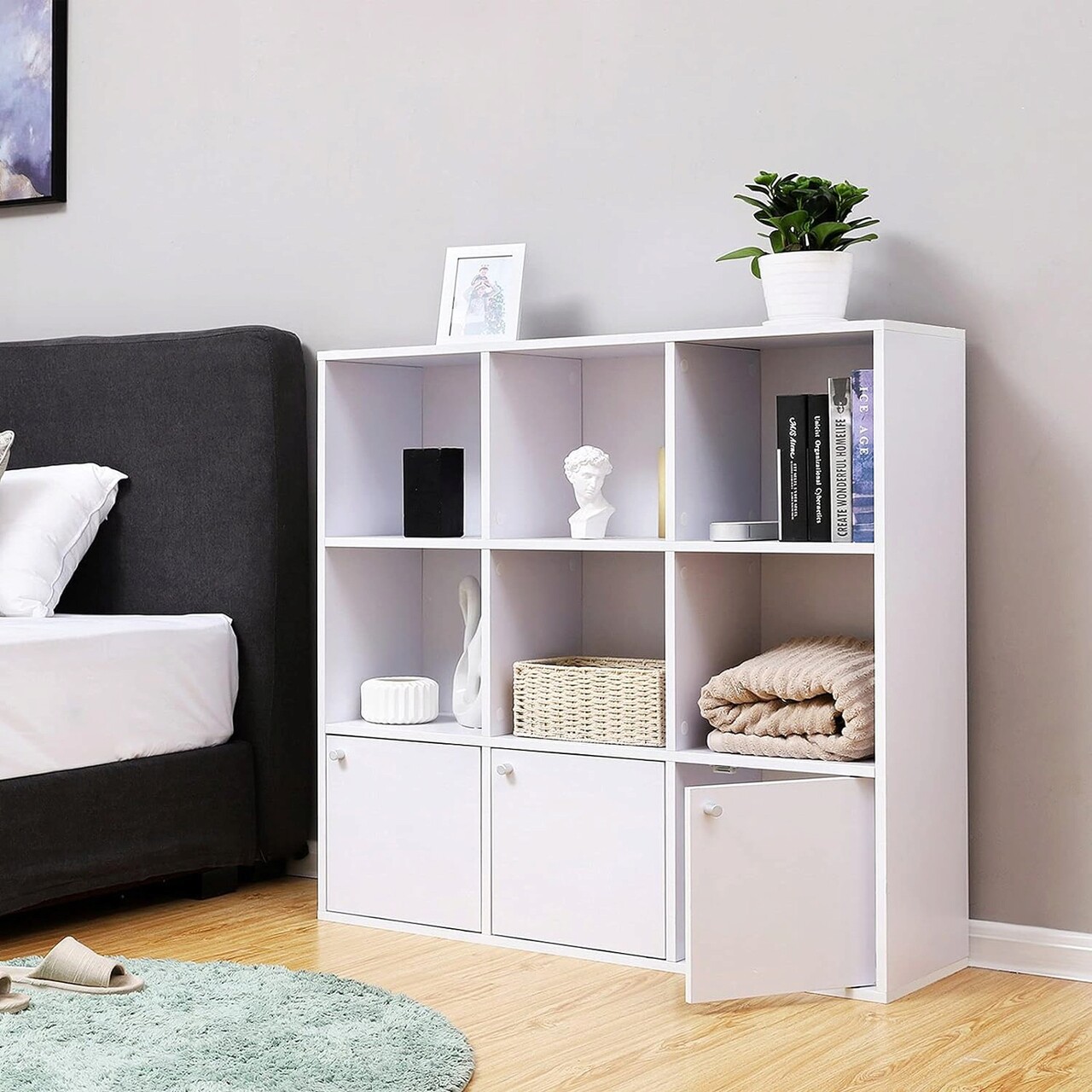 Biblioteca cu 9 compartimente Vasagle, 97.5x30x97.5 cm, PAL melaminat, alb - 2 | YEO