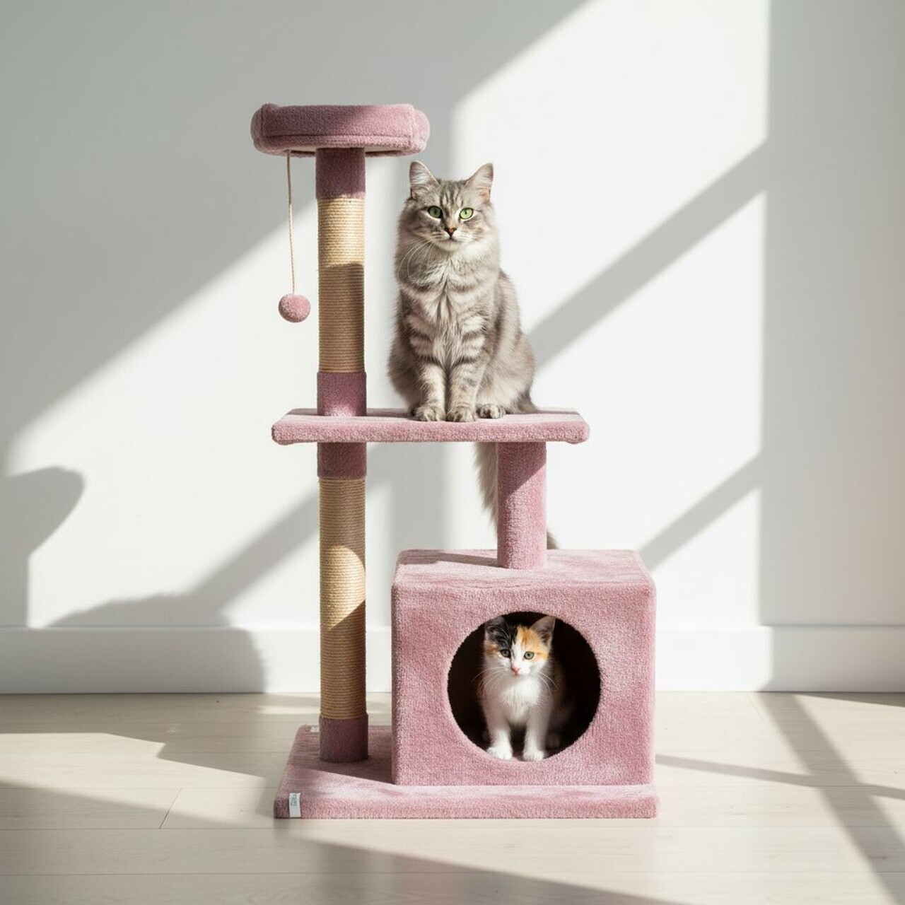 Casă pentru pisici, Paws & Whiskers, Liora, MATERIAL TEXTIL WELSOFT, Roz prafuit