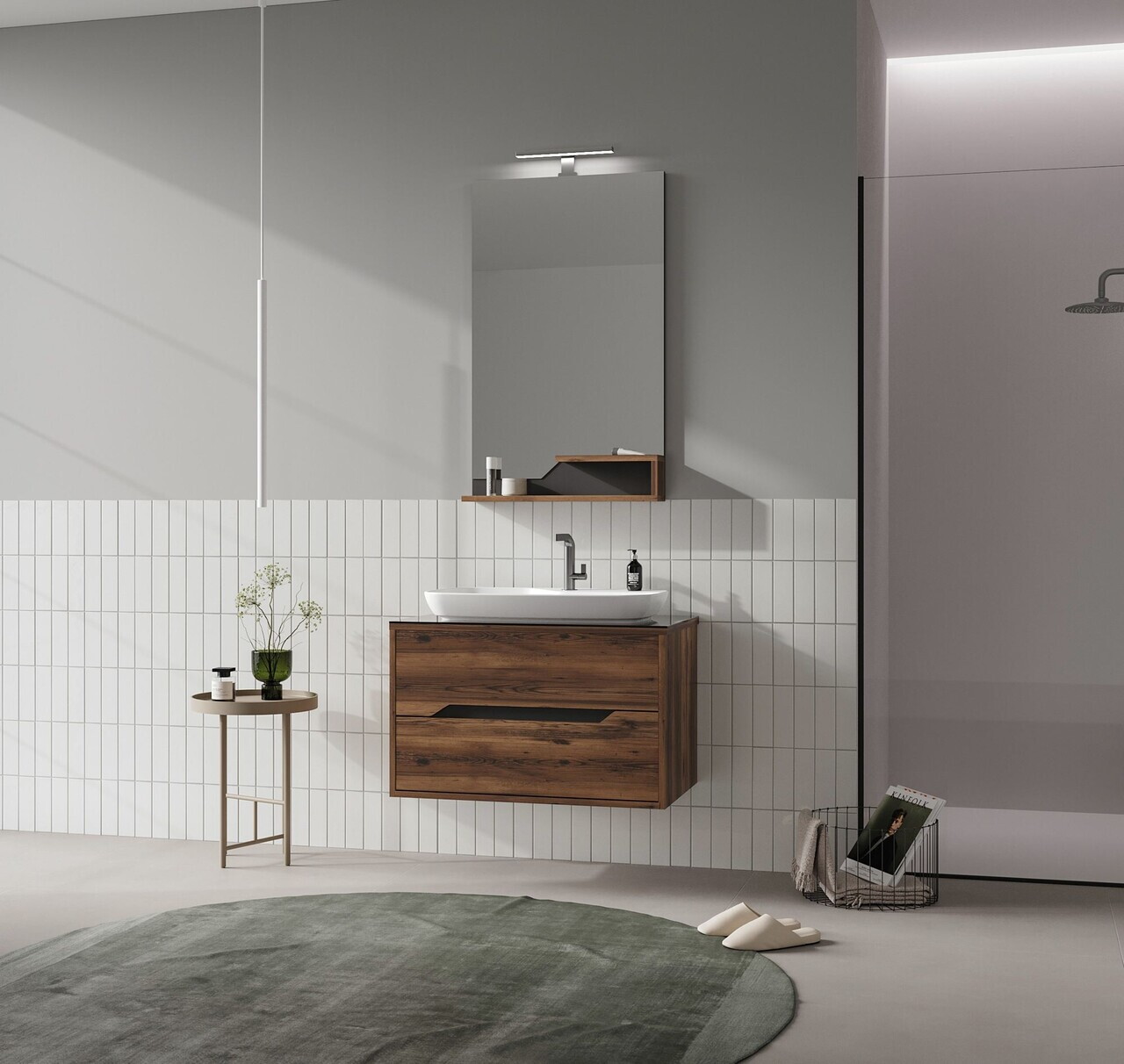 Dulap de baie cu chiuvetă, Hanah Home, Galia 80 v2, Maro inchis — imaginea 3