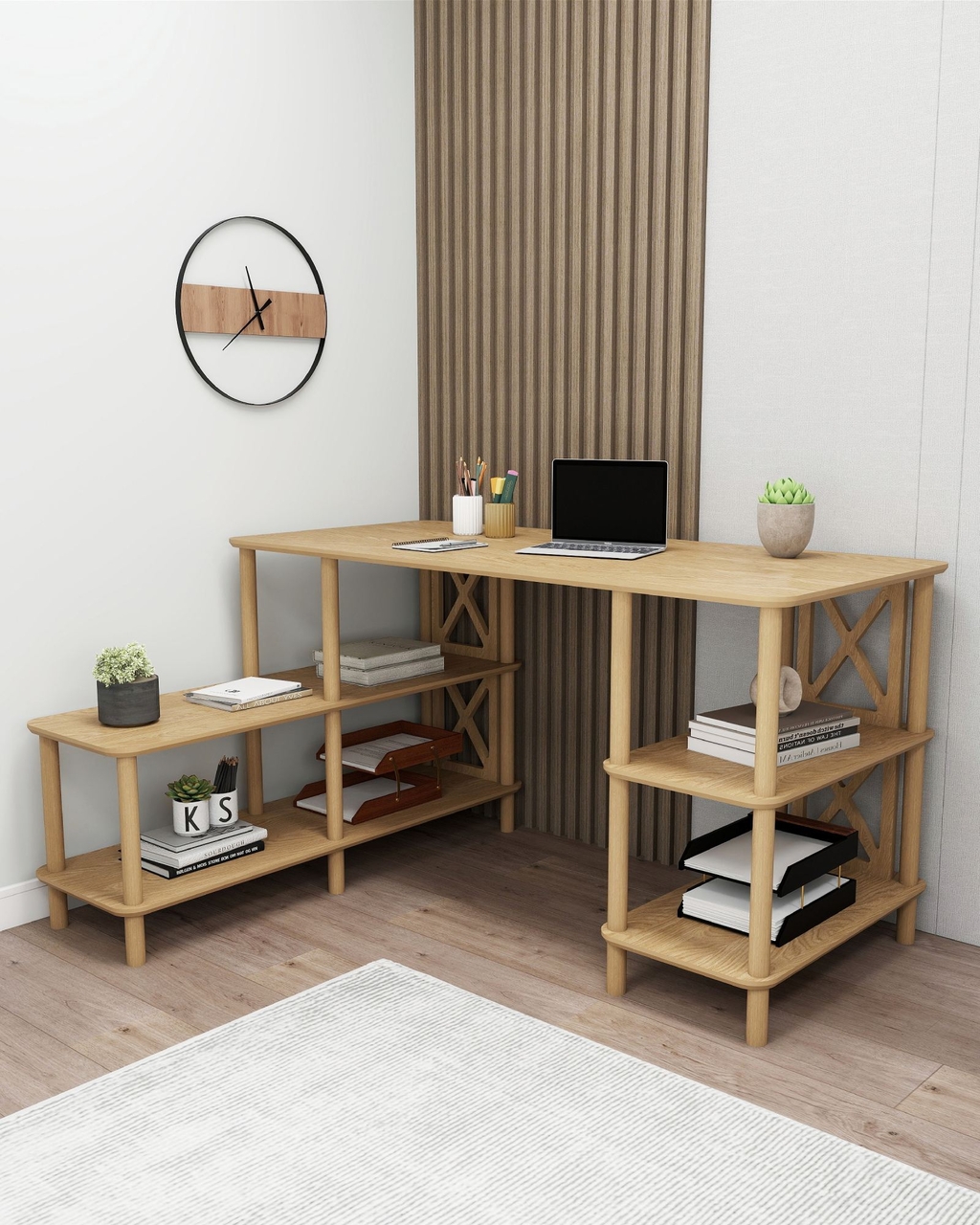Birou, Hanah Home, Legno, 145x75x65 cm, Stejar - view 2