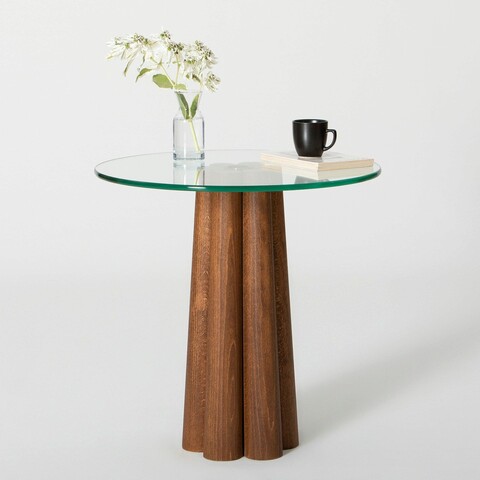 Masuta de cafea, Neostill, Thales, 50x50x50 cm, Sticla temperata, Nuc / Transparent
