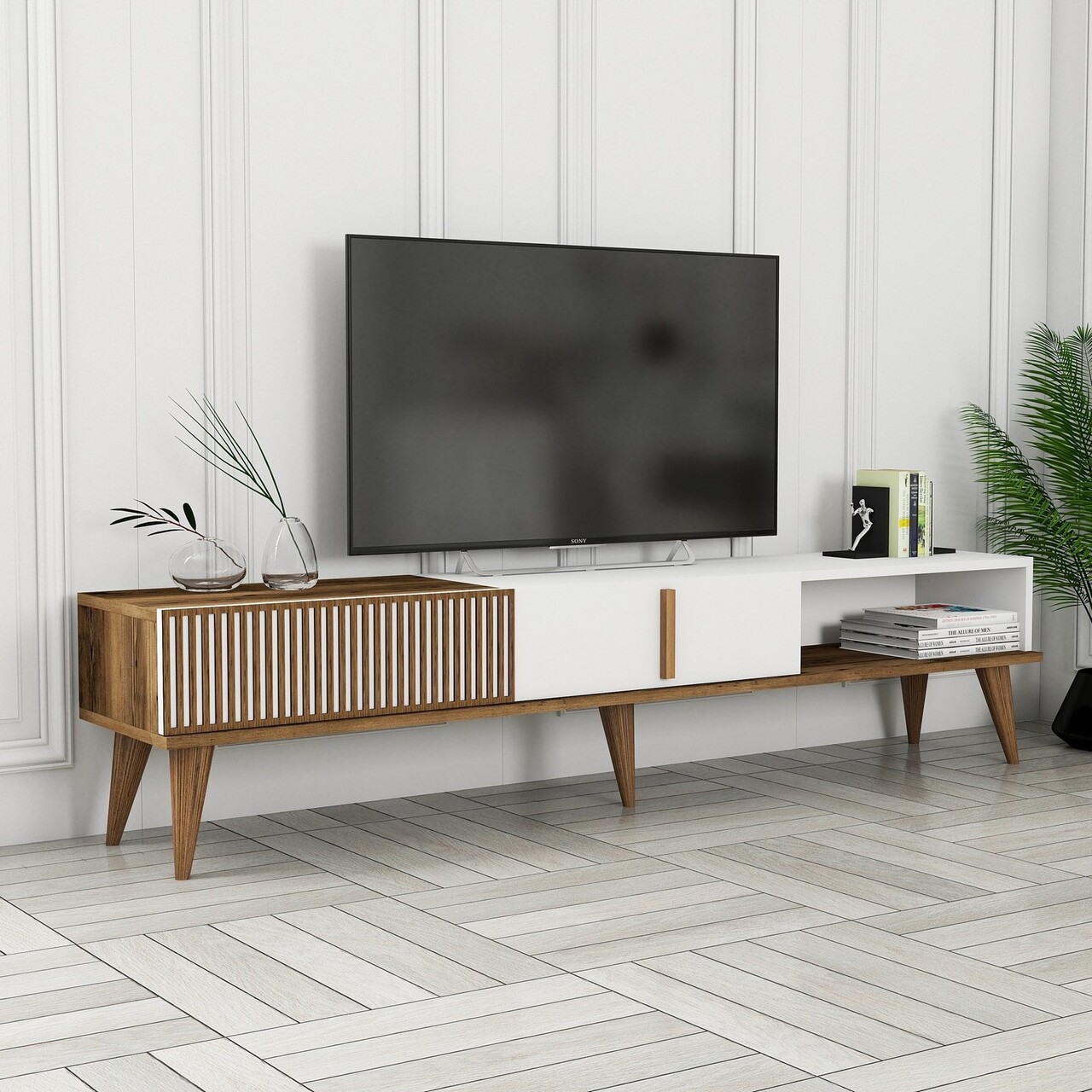Comoda TV, Hommy Craft, Milan Alt, 180x40x35 cm, PAL, Nuc/Alb - 1 | YEO