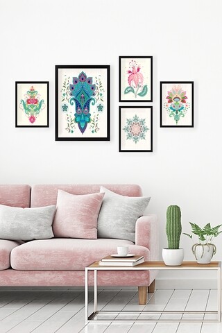Set 5 tablouri decorative flower-108, tablo center, mdf, multicolor