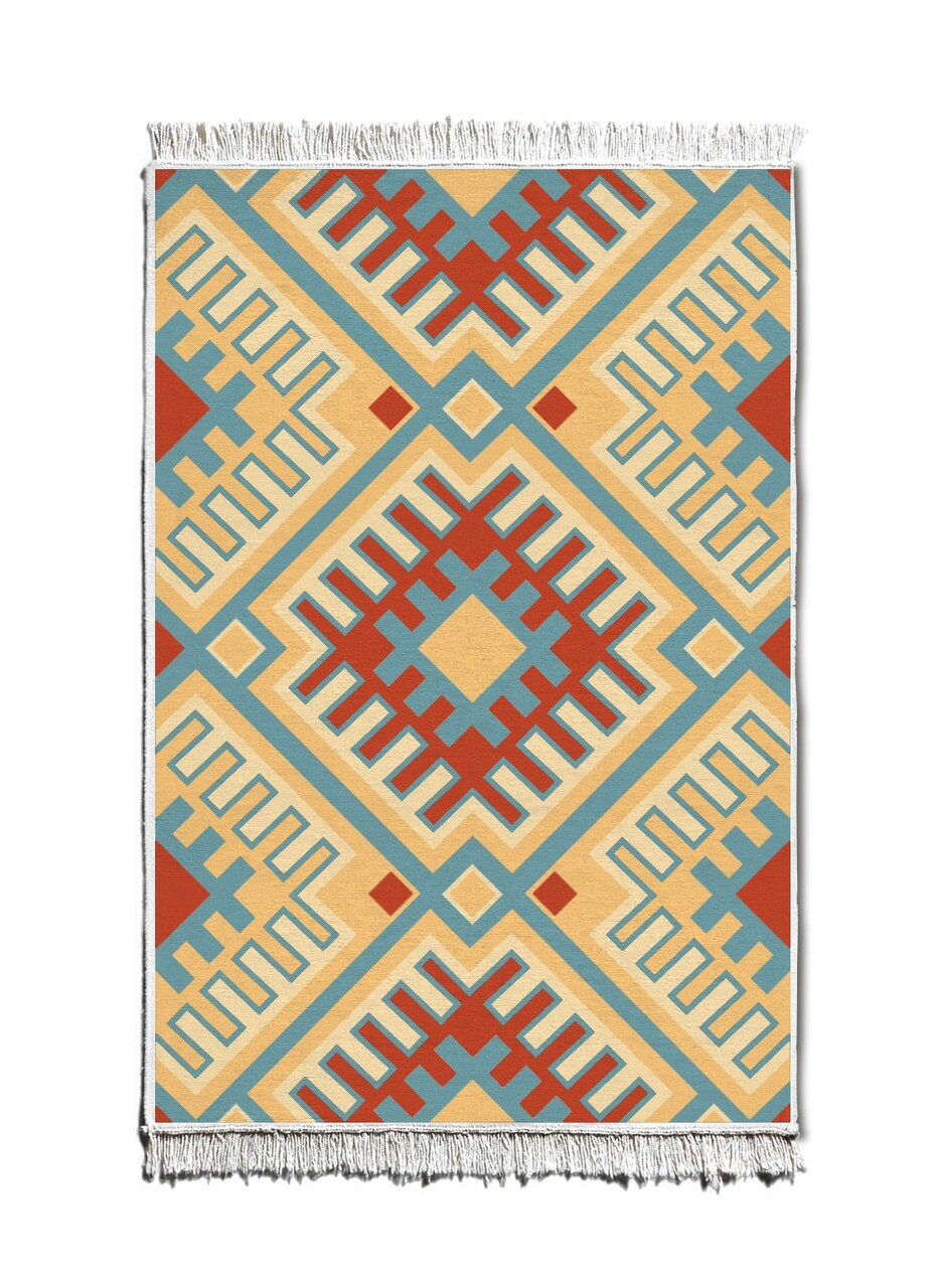 Covor, KLM0049, 80x120 cm, Fibre acrilice, Galben / Roșu / Albastru