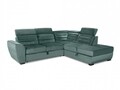 Coltar extensibil cu sezlong dreapta, 3 tetiere si lada, Barbie, 255 x 225 x 80/96 cm, verde