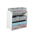 Organizator jucarii / mobilier camera copilului Cars, U-Grow, 63x30x60 cm, lemn de pin/textil, gri
