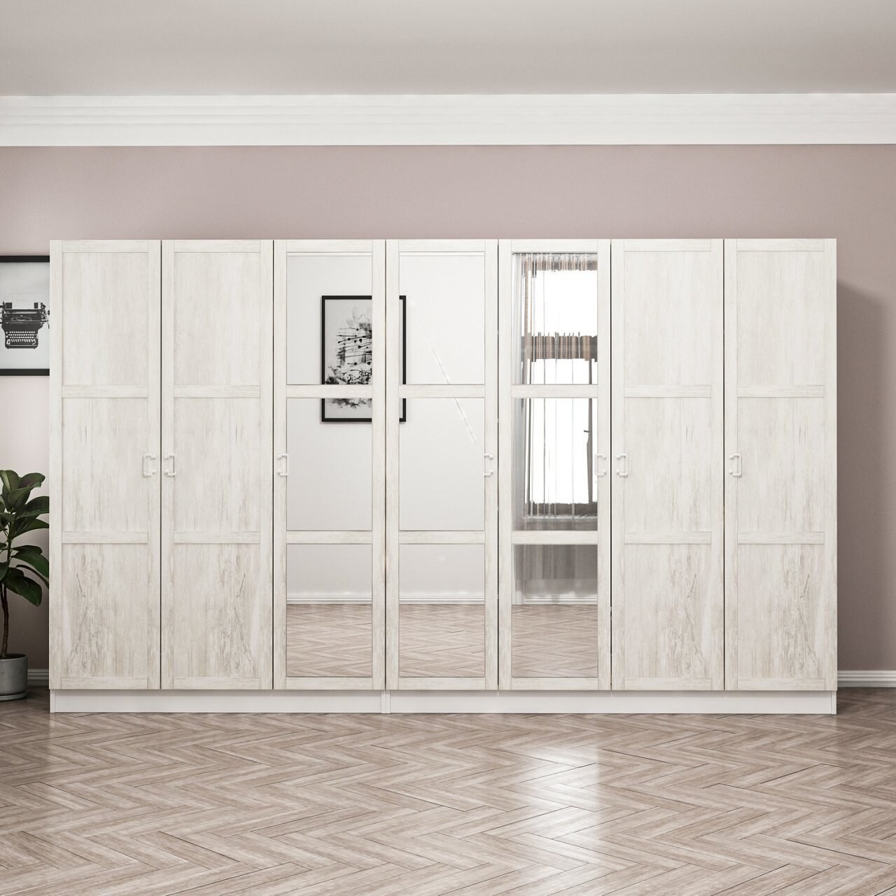 Dulap pentru haine, Minerva, Kale Country, 315x210x52 cm, PAL, Alb - 1 | YEO