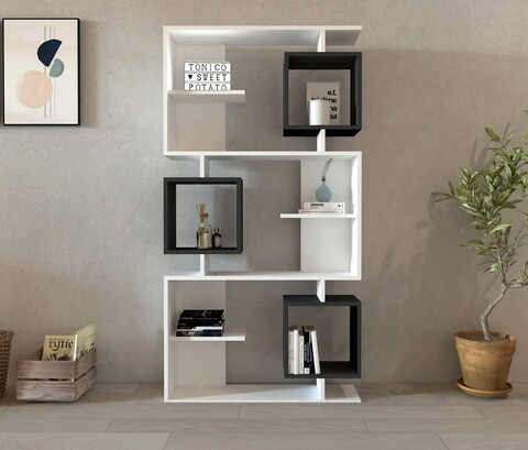 Corp biblioteca, puqa design, icardi, 90x171.9x24.6 cm, pal, alb / antracit