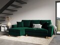 Coltar extensibil reversibil 4 locuri, Moghan, Micadoni Home, GL, 241x145x88 cm, catifea, verde bottle