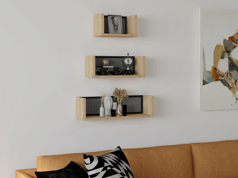 Raft de perete, puqa design, buzim, 60x10x17 cm, pal, stejar / negru