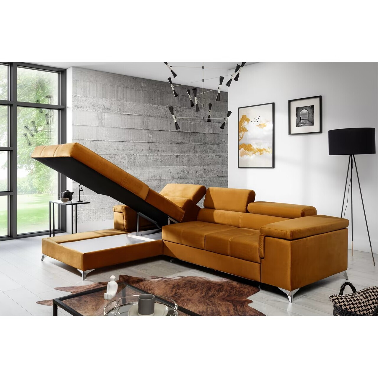 Coltar extensibil stanga 4 locuri ELTAP, Ric-65, Ricardo, 281x205x88 cm, lemn/poliester, mustar - view 4
