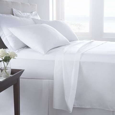 Poza Lenjerie de pat pentru o persoana, Boutique Percale, 3 piese, amestec bumbac, TC 200, 130 g/mp, alb