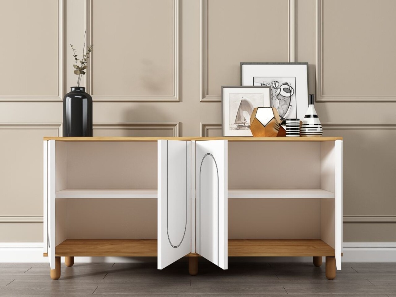 Consola, Hanah Home, Ravone, 150x73x36 cm, PAL, Stejar Safir / Alb - imagine 3