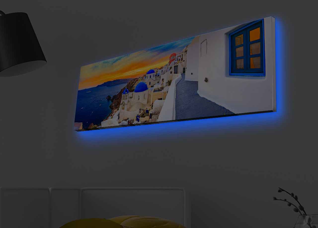 Tablou decorativ cu lumina LED, 3090MDACT-006, PÂNZĂ DIN PIELE ÎNTOARSĂ, 30 x 90 cm, Multicolor