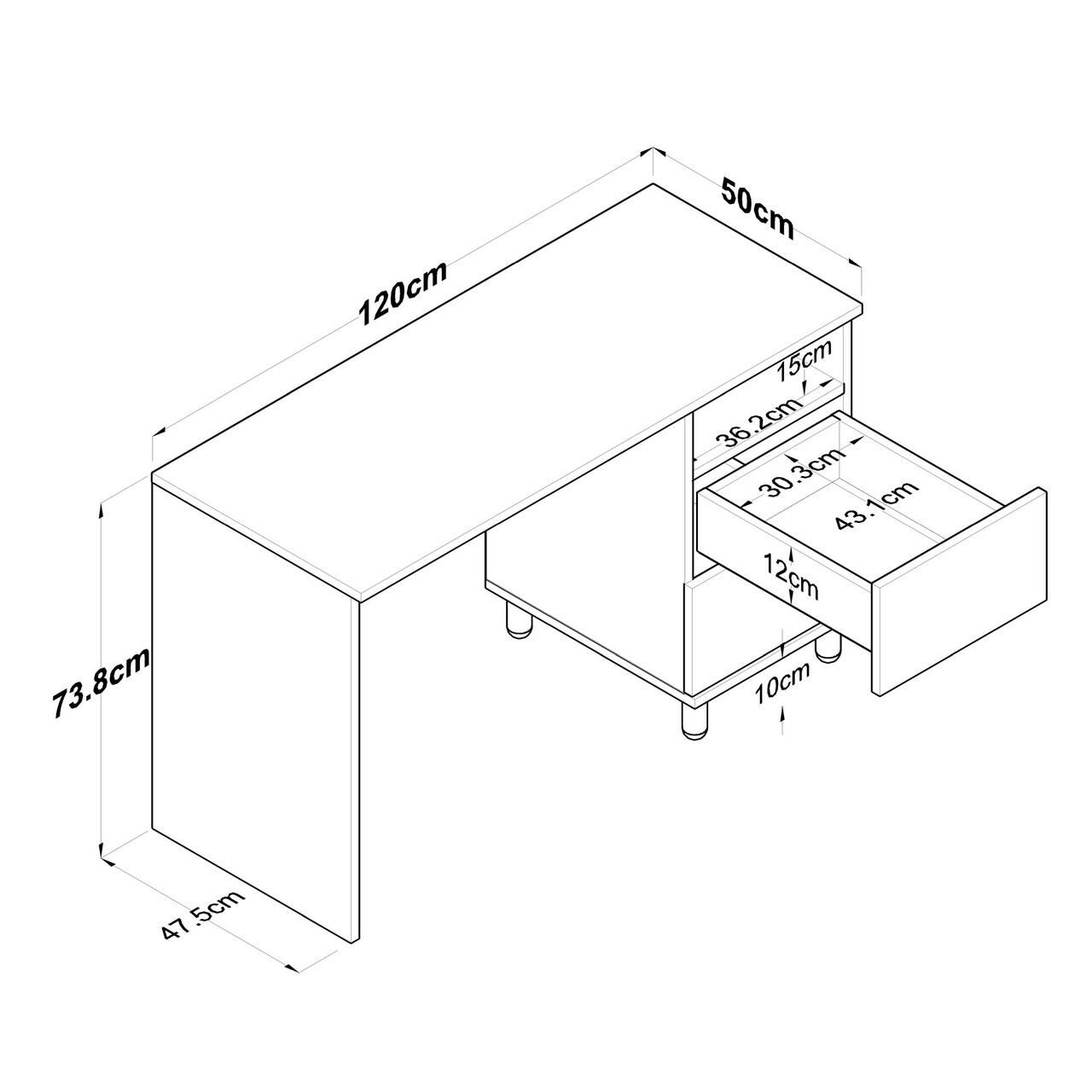 Birou, Rani, HA109, 120x73.8x50 cm, PAL, Nuc / Antracit