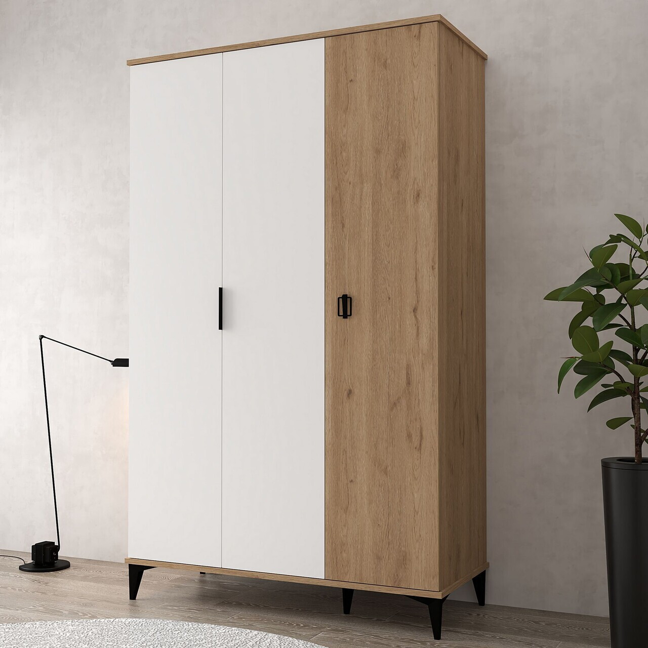 Dulap pentru haine, Hanah Home, Neva 6303, PAL, Stejar Safir / Alb — imaginea 4
