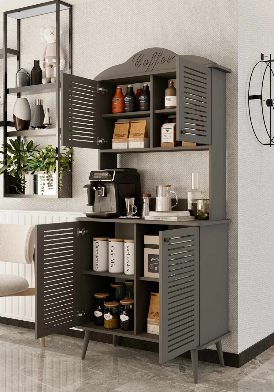 Dulap de bar pentru cafea, Hanah Home, Avior 90, 90x170x40 cm, MDF, Gri - view 3