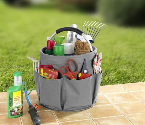 Organizator produse de curatenie Caddy, Wenko, 28x26.5 cm, poliester, antracit/argintiu