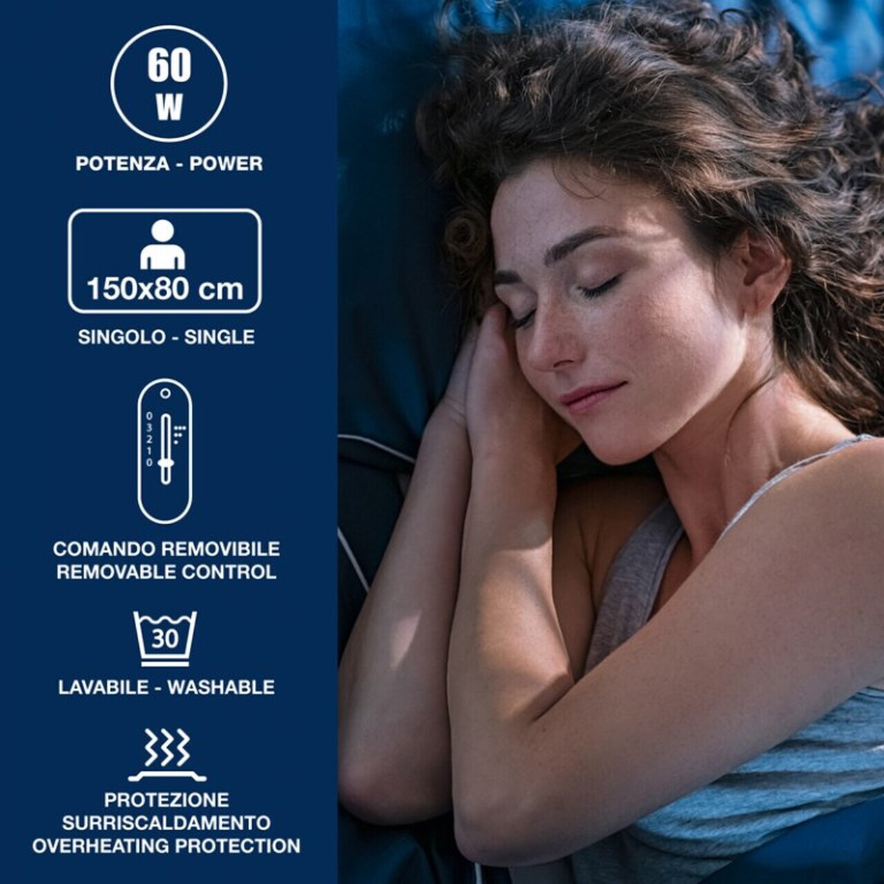 Patura electrica simpla Beper, 150x80 cm, 60W, poliester, alb — imaginea 7