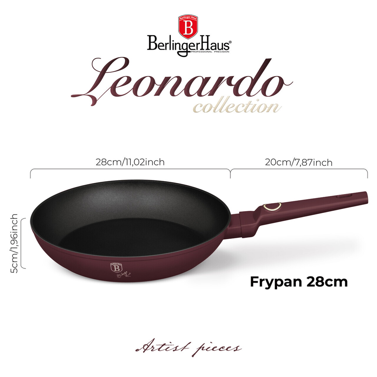 Tigaie Berlinger Haus, Leonardo, 28 cm, 2.4 L, aluminiu forjat, visiniu mat - imagine 9