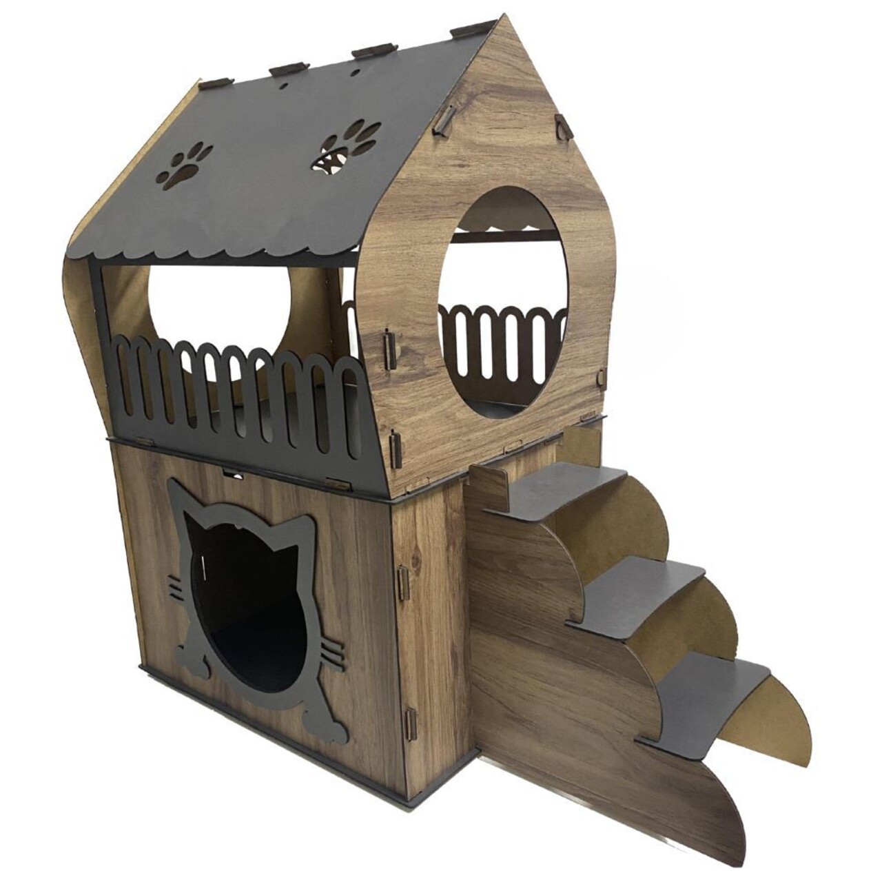 Casă pentru pisici, Paws &amp; Whiskers, Adora, MDF, Antracit / Nuc deschis - imagine 2