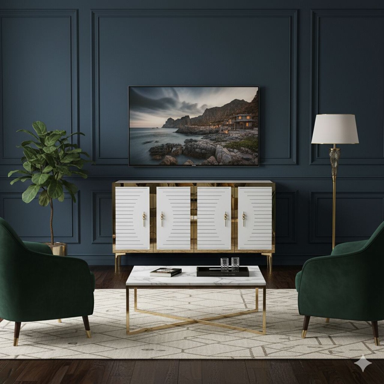 Consola, Hanah Home, Tuna 120, 120x75x32 cm, Alb/Auriu - view 4