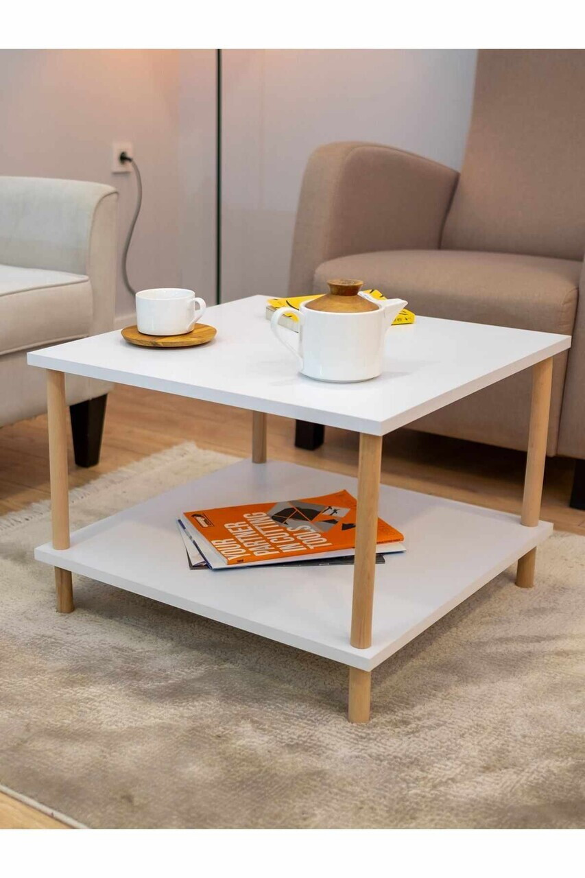 Masuta de cafea, Hanah Home, Peka-0049, 60x42.5x60 cm, PAL, Alb — imaginea 2