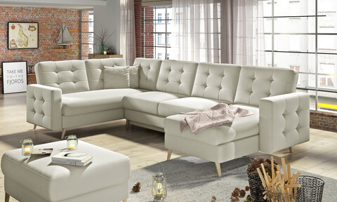 Coltar extensibil reversibil 5 locuri ELTAP, AsdU-09, Asgard, 326x202x93 cm, lemn/poliester, bej deschis