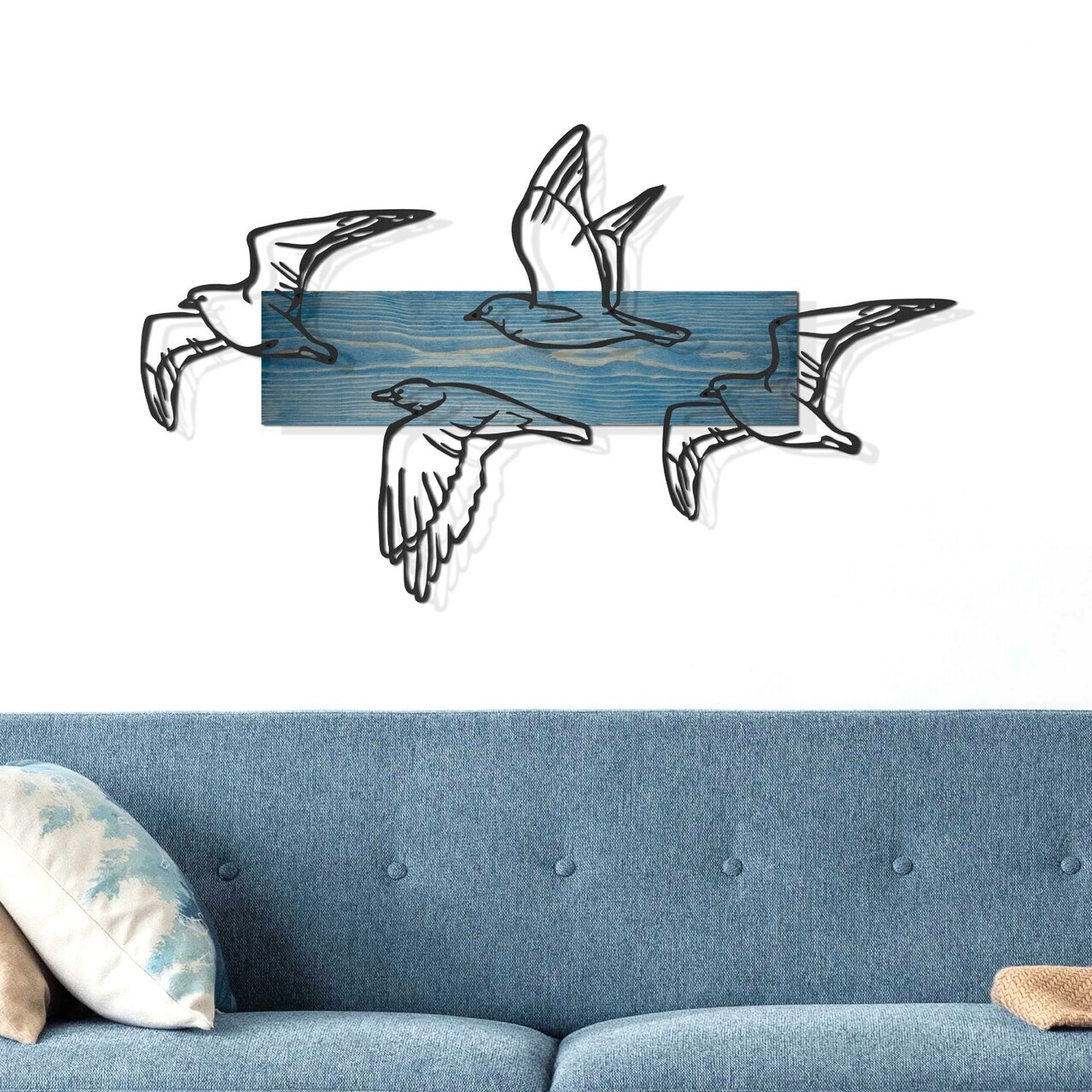 Decoratiune de perete, Mouette, Cadru: Lemn (Grosime: 2 cm), Albastru/Negru — imaginea 2