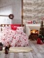Lenjerie de pat pentru o persoana, 3 piese, 100% bumbac ranforce, Nazenin Home, Deer Red, alb/rosu