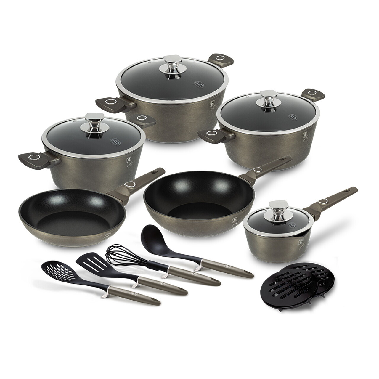 Set pentru gatit Berlinger Haus, Crystal, 15 piese, aluminiu forjat, sampanie - imagine 3