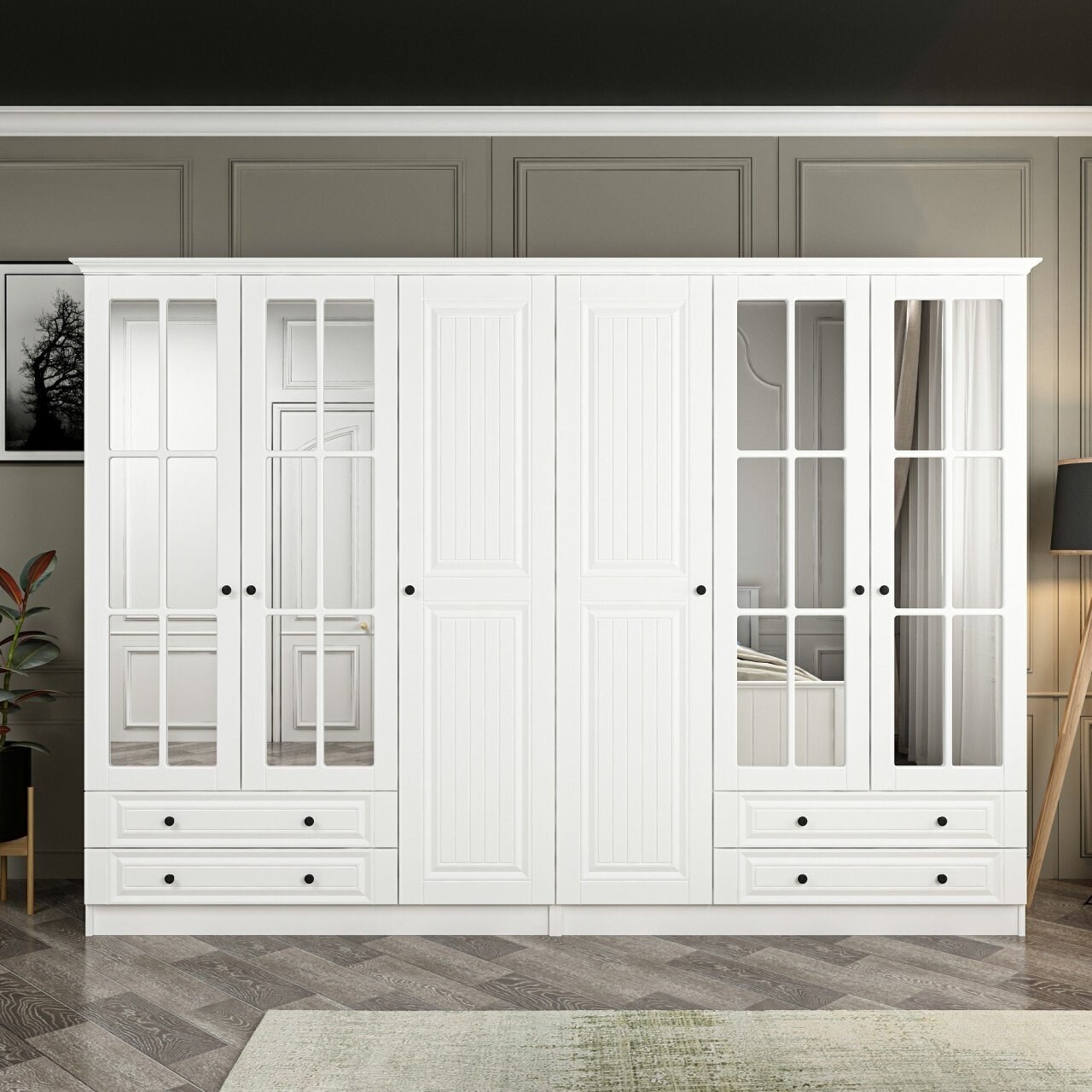 Dulap pentru haine, Minerva, Kale Mebran, 225x190x52 cm, PAL, Alb - 1 | YEO