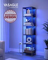 Biblioteca cu 6 niveluri si iluminare LED, Vasagle, 40x30.3x178 cm, PAL/otel, negru abanos