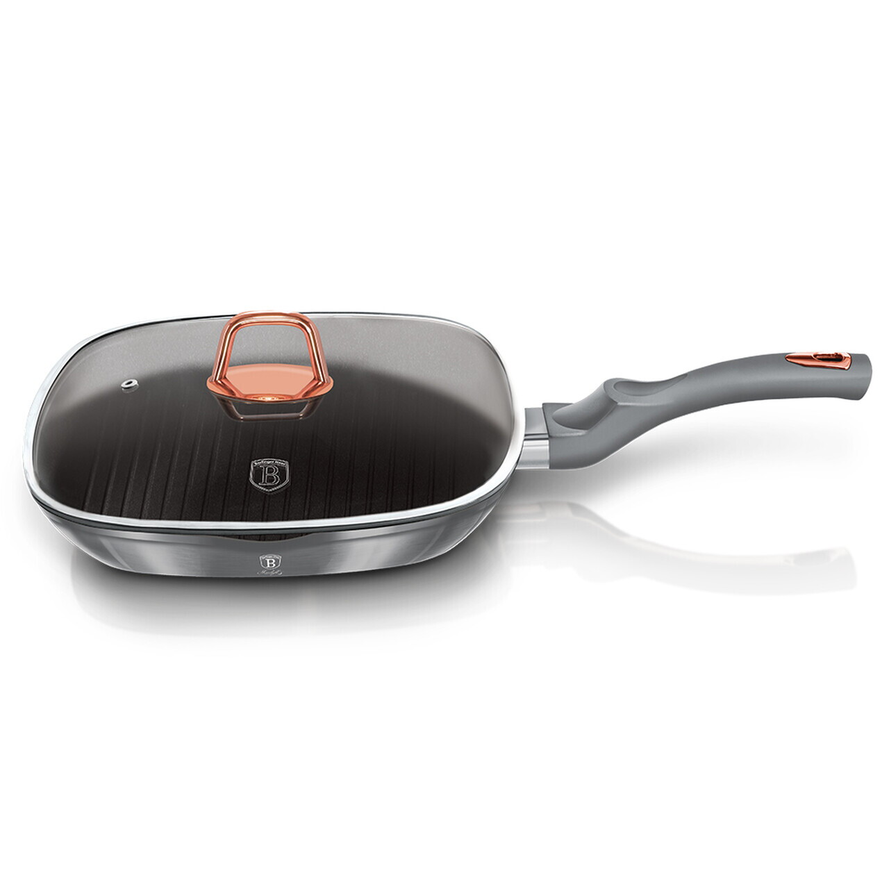Tigaie grill cu capac Berlinger Haus, Moonlight, 28 cm, 2.1 L, aluminiu forjat, gri - imagine 6